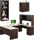 Bestar, Ridgeley Collection, 3-Piece Set Including a U-Shaped Desk with Hutch, a Lateral File Cabinet, and a Bookcase