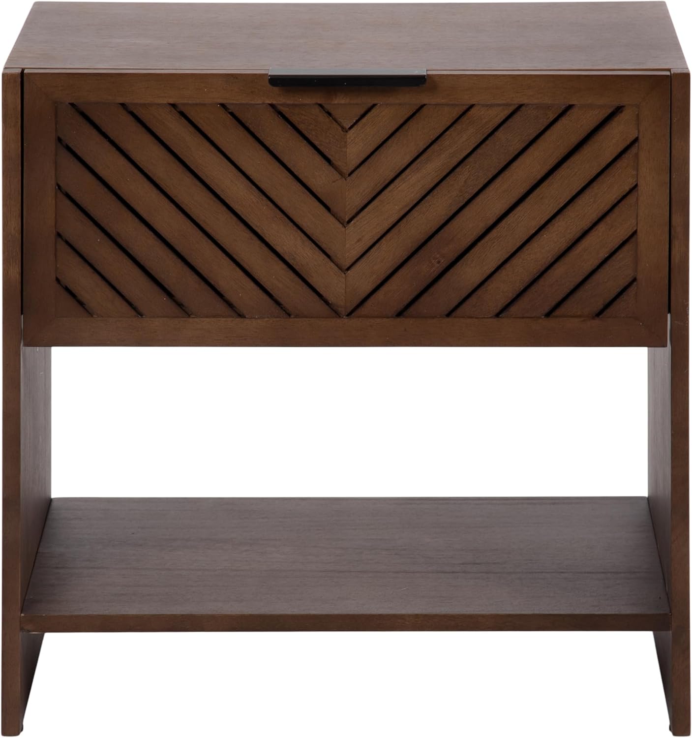 Kate and Laurel Mezzeta Modern Slatted Wood Side Table with Storage, 22 x 14 x 22, Natural Wood, Transitional Chevron Mango Wood End Table with Bonus Shelf Below for Bedroom Nightstand