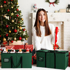 Soaoo 3 Pcs Christmas Nutcracker Storage Box 600d Canvas Christmas Figurine Collectible Storage Box Keeps 24 Holiday Figurines with Lids Handles for Santa Figure or Nutcracker Ornaments (Green)