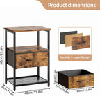 TOMNK Nightstand with 2-Tier Shelf, Brown Top End Table for Bedroom or Living Room, Fabric-Lined Storage Organizer, Compact Design Under 27 Inches, Easy Assembly