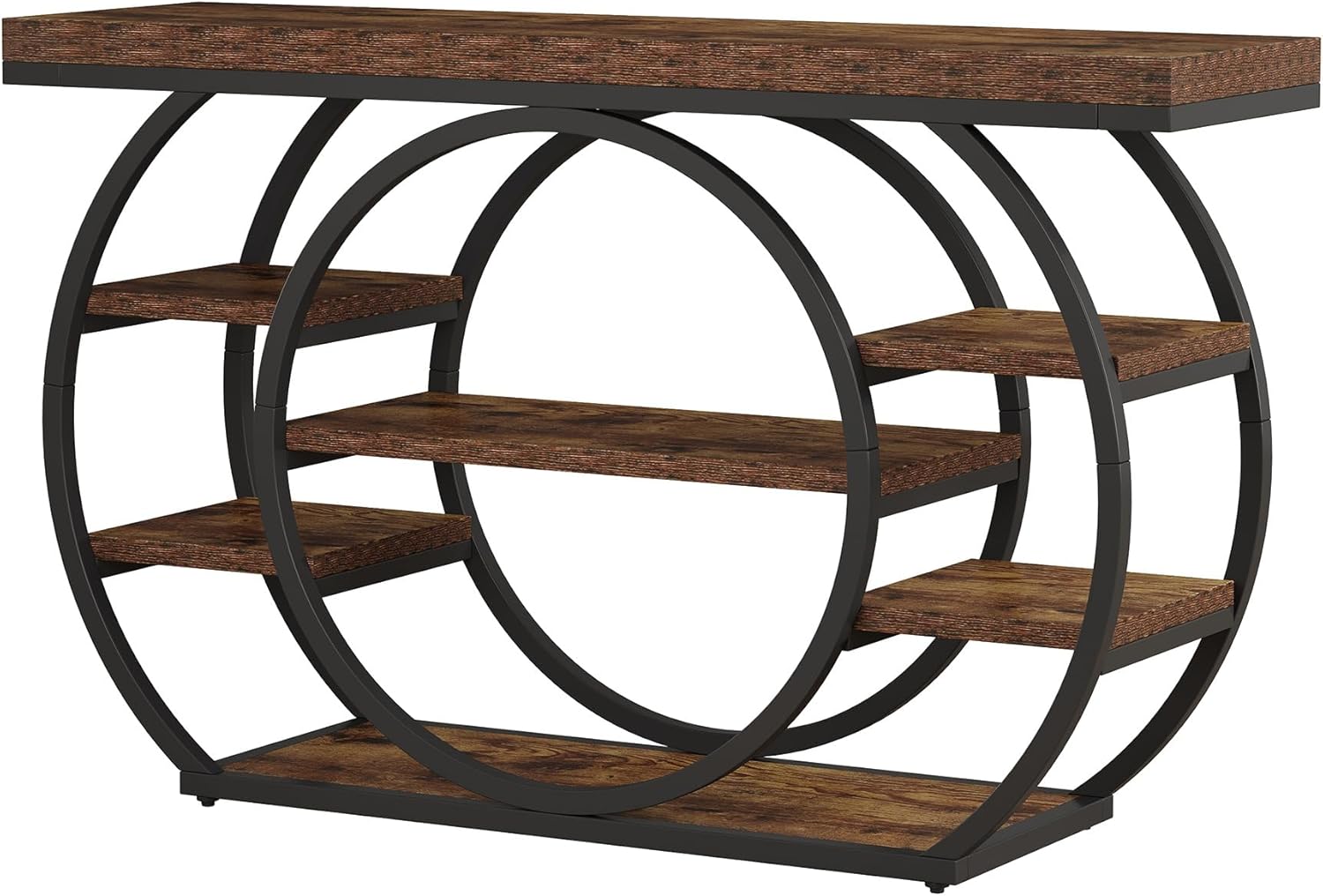 Tribesigns 47” Console Table, Industrial 5-Tier Entryway Table with Metal Frame, Narrow Console Sofa Table for Living Room, Hallway, Rustic Brown