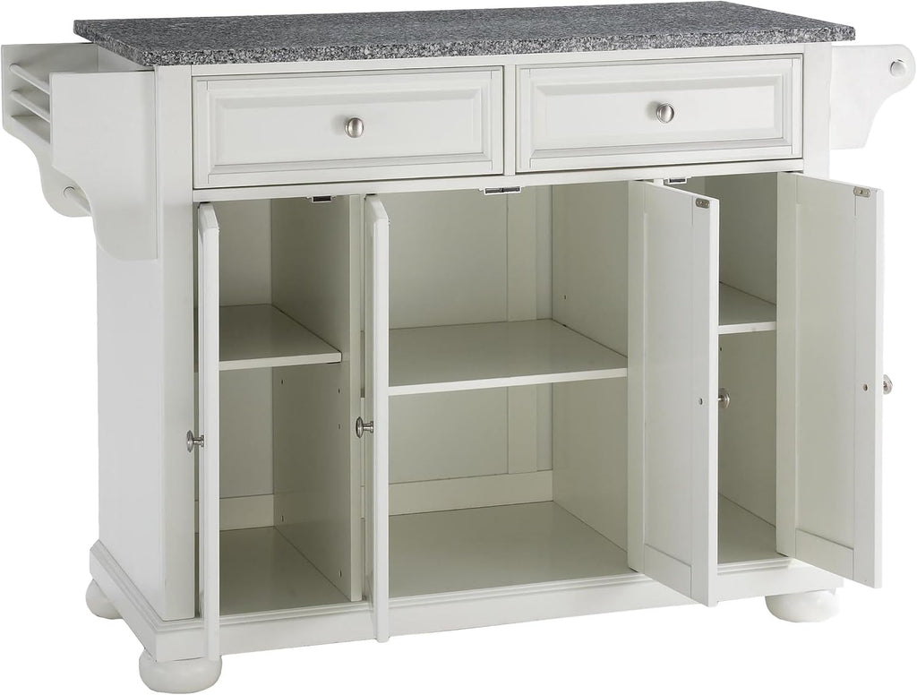 Crosley Furniture Alexandria Granite Top Rolling Kitchen Island Storage Cart, Microwave Stand, Spice Rack, White
