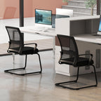 GOFLAME Office Guest Chair, Conference Chair with Lumbar Support & Metal Sled Base, Upholstered Ergonomic Mid-Back Mesh Chair, Executive Chair for Reception Conference Room, Waiting Room, 2 Pack
