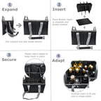 12 Bottle Wine Carrier Collapsible Reusable with Strap for Liquor Champagne Beer Glasses Storage Shopping Travel (Black)