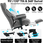 Efomao Executive Office Chair, Soft-Cushioned Computer Chair with Foot Rest, Fabric Home Office Desk Chairs, Big and Tall Office Chairs, Grey