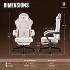 Dowinx Gaming Chair with Pocket Spring Cushion, Massage Lumbar Pillow & Footrest, Wide Seat with Padded Armrests, Breathable Fabric, Reclining Computer Chair for Home Office-Beige