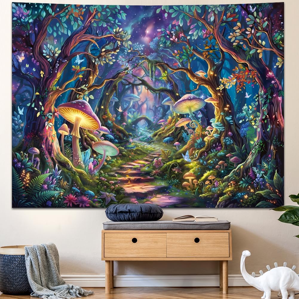 Amonercvita Fantasy Forest Tapestry Magical Trees Tapestries Galaxy Space Wall Tapestries Psychedelic Plant Floral Tapestry Wall Hanging for Home Decor