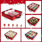 EverMerry Christmas Ornament Storage Box - Large & Sturdy Christmas Storage Container with Adjustable Dividers, 8 Individual Trays and Handles, Holds up to 128 Holiday Decorations (Red)