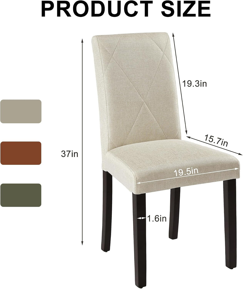 VECELO Upholstered Dining Chairs Set of 6, Modern Fabric and Solid Wood Legs & High Back for Kitchen/Living Room- Beige