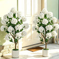Artificial Flower Tree for Porch: 3.6ft Fake Crape Myrtle Trees Set of 2 for Outdoor Front Door Indoor Decor - White Realistic Silk Plant with Pot for Home Living Room Patio Decorations