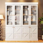 ivaniti 71" Tall Kitchen Pantry Cabinet, Rustic Farmhouse Storage Hutch with Glass Doors & Adjustable Shelves, Freestanding Wood Buffet Cabinet for Dining Room, Living Room, White