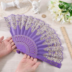 CREATCABIN Blue Violet Handheld Folding Fan for Women Foldable Chinese Japanese Vintage Fan Plastic Embroidered Flower Flapper Hand for Party Wedding Church Dancing Show Decoration 23x42cm