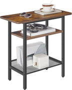 HOOBRO Side Table, Narrow End Table with Shelf and Wide Storage Tabletop, 3-Tier Bedside Tables for Small Spaces for Living Room, Bedroom, Study, Rustic Brown and Black BF366BZ01