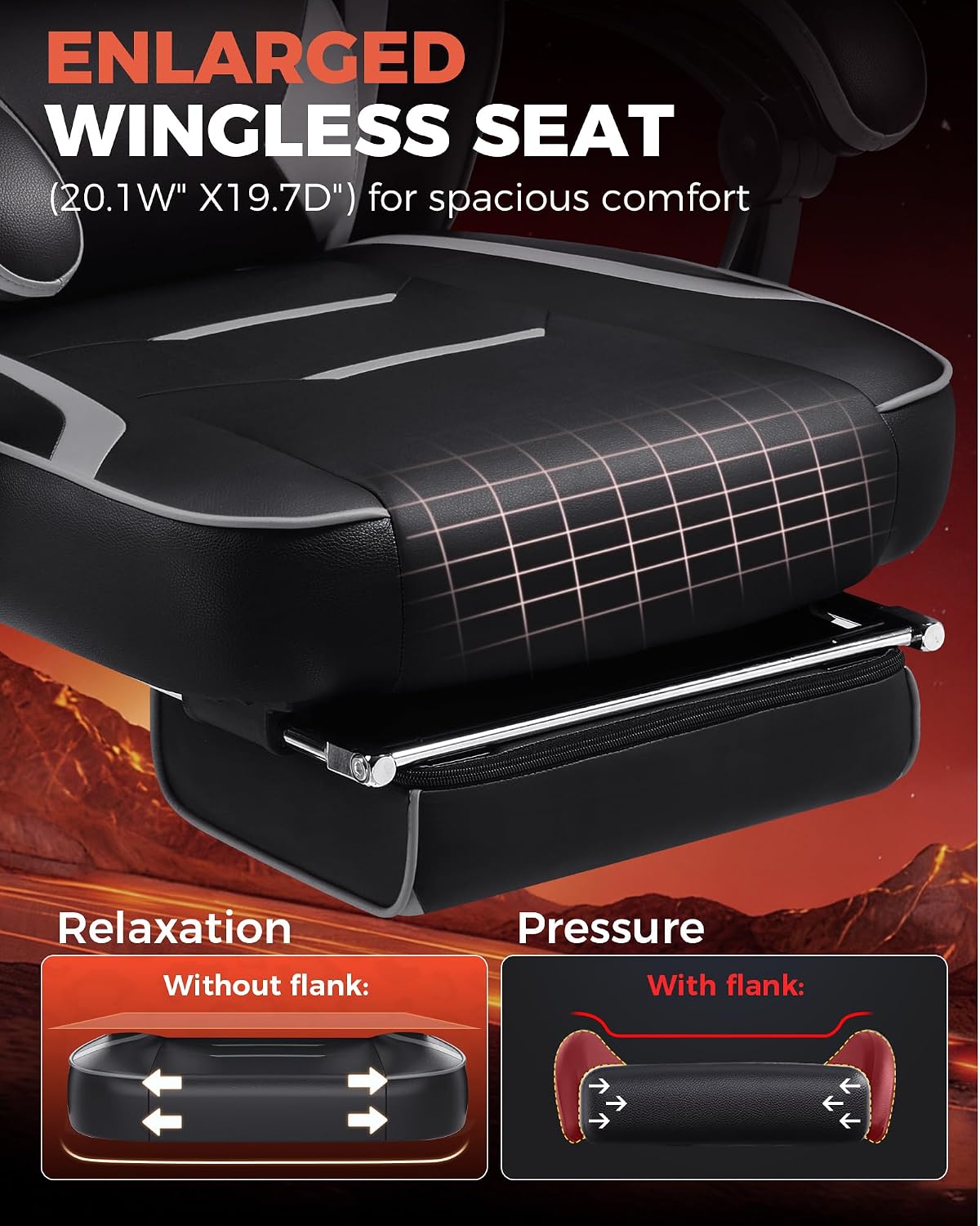 GTPLAYER Gaming Chair with Footrest, Big and Tall Computer Game Chair 350lb Racing Style, Ergonomic High Back Lumbar Support and Recliner, Moon Gray