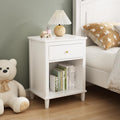 Nightstand with Drawer for Kids, Adults, Wood Bed Side Table with Storage Shelf, Night Stand for Bedroom, 2-Tier Storage End Table for Living Room, White