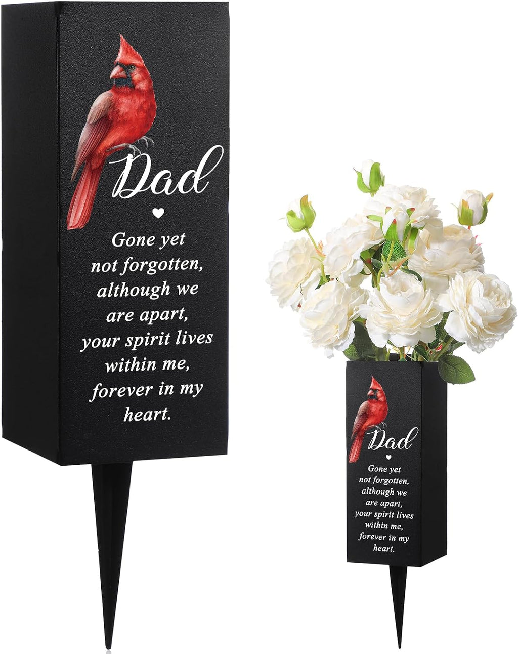 Hushee Memorial Grave Decorations Cemetery Cardinal Flower Vase Metal Gravesite Flower Holder with Spike Graves Metal Funeral for Loss of Loved One Cemetery Outdoors Yard Garden(Dad)
