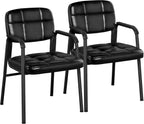 Yaheetech 2 PCS Office Guest Chair Mid Back Leather Reception Chairs Living Room Leisure Chairs with Lumbar Support for Waiting/Conference Room, Black