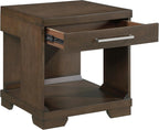Penau Modern Rectangular End Table Espresso Finish, Dovetail Drawer with Nickel Tone Bar Pull, Lower Open Shelf, Mango Veneer and Engineered Wood, 22 x 24 x 24 Inchs