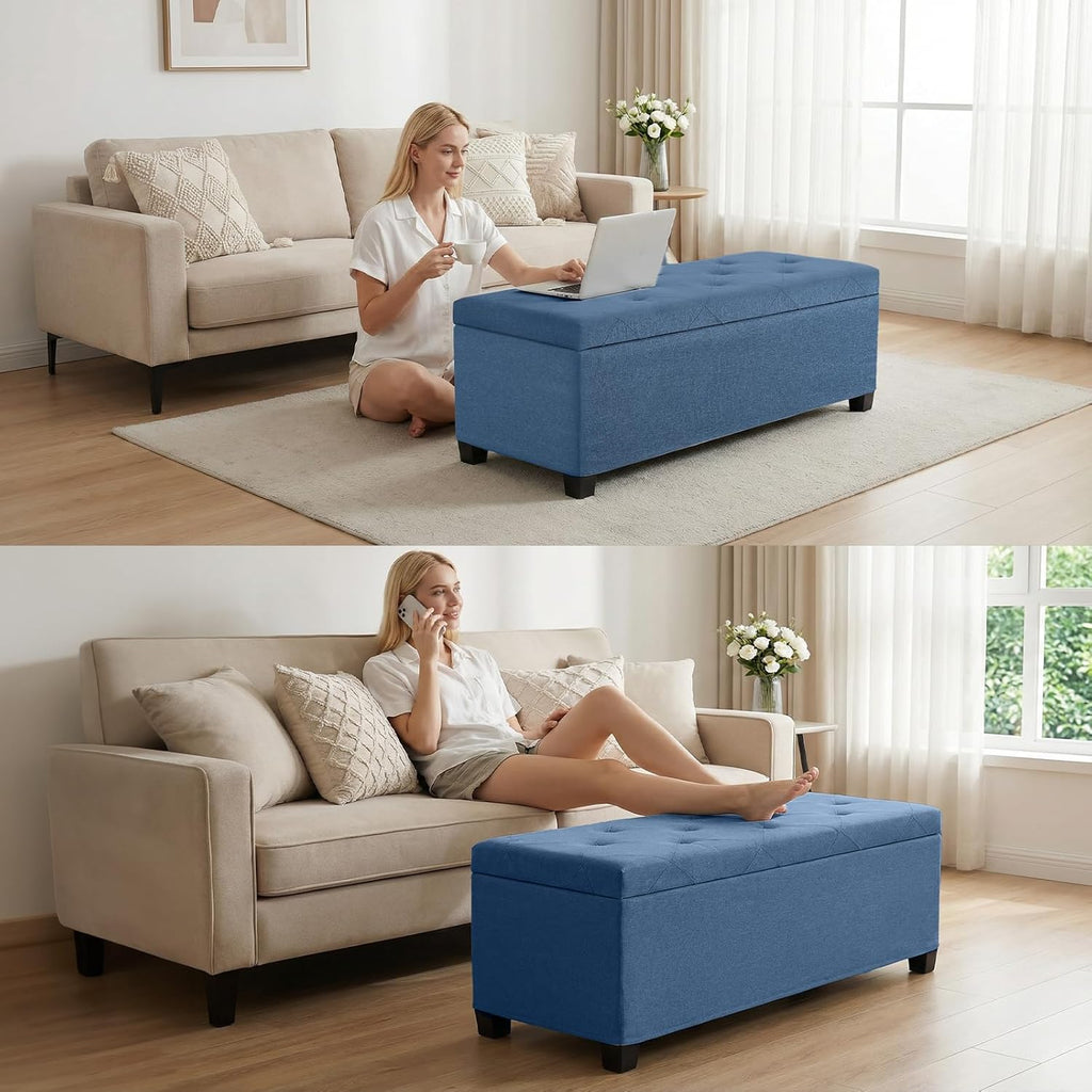 DUMOS Large Storage Ottoman Bench, Generous 46.5 Gallon (176L) Capacity, End of Bed Bench, Upholstered Foot Rest, Storage Chest for Living Room, Bedroom, Entryway, Blue