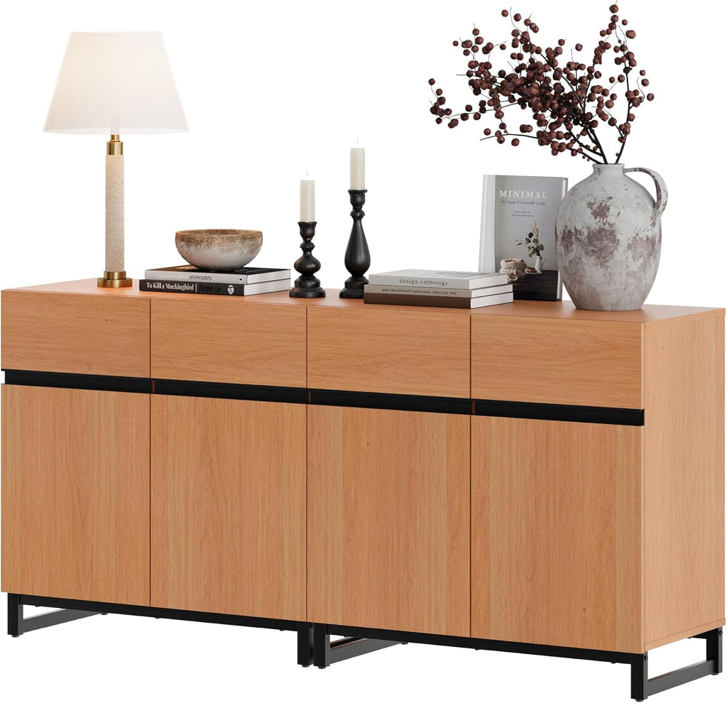 WAMPAT Sideboard Buffet Cabinets, Modern Sideboard with Adjustable Shelf and Metal Base, Coffee Bar Cabinet Storage Cabinet for Living Room, Kitchen, 2Pcs, Mocha