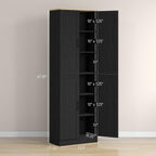 4-Door Industrial Freestanding Kitchen Pantry Cabinet with Multiple Adjustable Shelves, Distressed Black Finish and Sleek Design