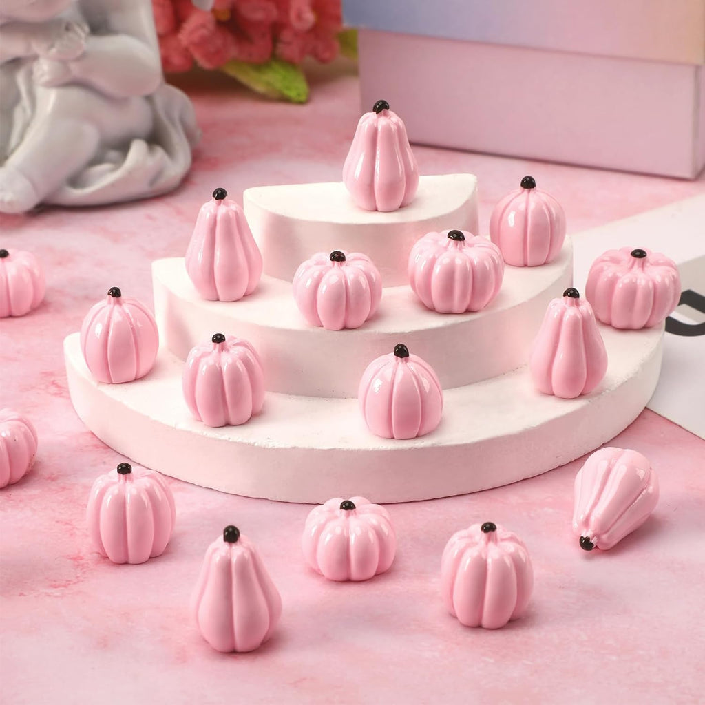 60Pack Mini Pink Resin Pumpkins for Halloween Fall Decorating | Tiny Resin Pumpkins, Halloween Fall Thanksgiving Table, DIY Crafts Vase Fillers, 60Pcs Mini Fake Artificial Pumpkins