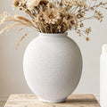 White Ceramic Vase, 9.8" Large, Round, Sandstone White | Farmhouse Style, Hand-Made Textured, Minimalist Design, Home Decor