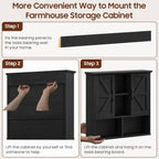 Vabches Bathroom Wall Cabinet, Farmhouse Medicine Cabinet with Double Barn Door and Adjustable Shelves, Wooden Vintage Storage Cabinet Wall Mounted for Bathroom, Kitchen Dining, Rustic Black