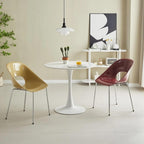 Round Dining Table, 24" Circle Pedestal Table with Thickened Tabletop & Metal Pedestal, Mid-Century Modern Coffee Table for Living Room, Kitchen, Small Places, White