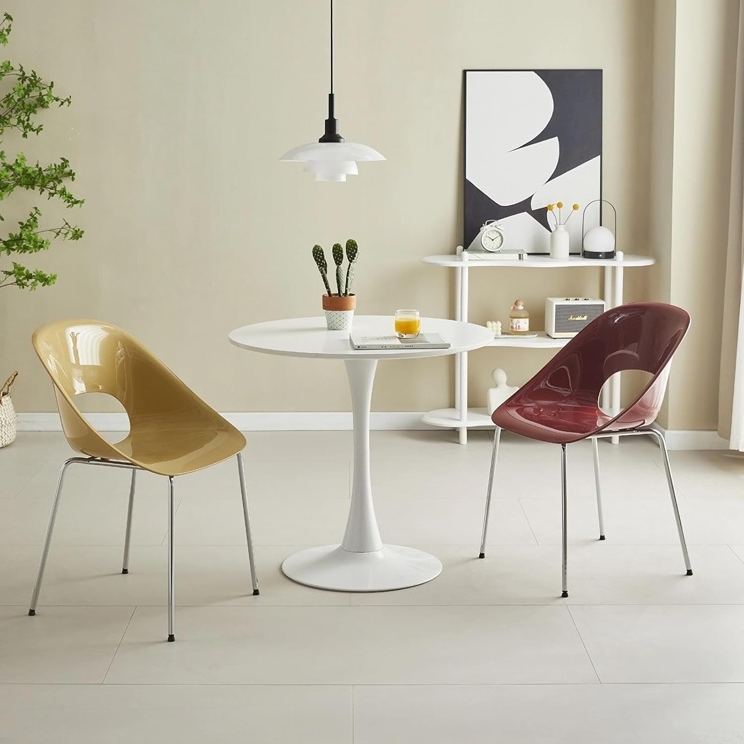 Round Dining Table, 24" Circle Pedestal Table with Thickened Tabletop & Metal Pedestal, Mid-Century Modern Coffee Table for Living Room, Kitchen, Small Places, White