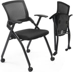 1 Pack Stackable Folding Office Chair with Wheels, Ergonomic Mesh Conference Room Guest Chair Stool for Waiting, Training Rooms, Reception, Events, Capacity 350lbs
