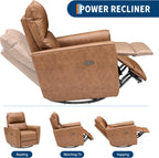 Power Recliner Chair, 270° Swivel Rocking Glider with USB Charging Port, PU Leather Upholstered Fabric, Ergonomic Modern Nursery Chair for Living Room, Bedroom, Nursery (Power Brown)