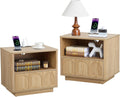 Small Nightstand Set of 2 with Charging Station, Accent Bedside Nightstand with Drawer, Mid Century Modern Bedroom Side Bed Table with Storage for Dorm, Living Room, Couch, Office - Natural
