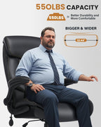 550LBS Big and Tall Office Chair for Heavy People,Ergonomic Office Chair with Padded Flip-Up Arms and Adjustable Lumbar Support,High Back Executive Leather Desk Chair with Rocking Function