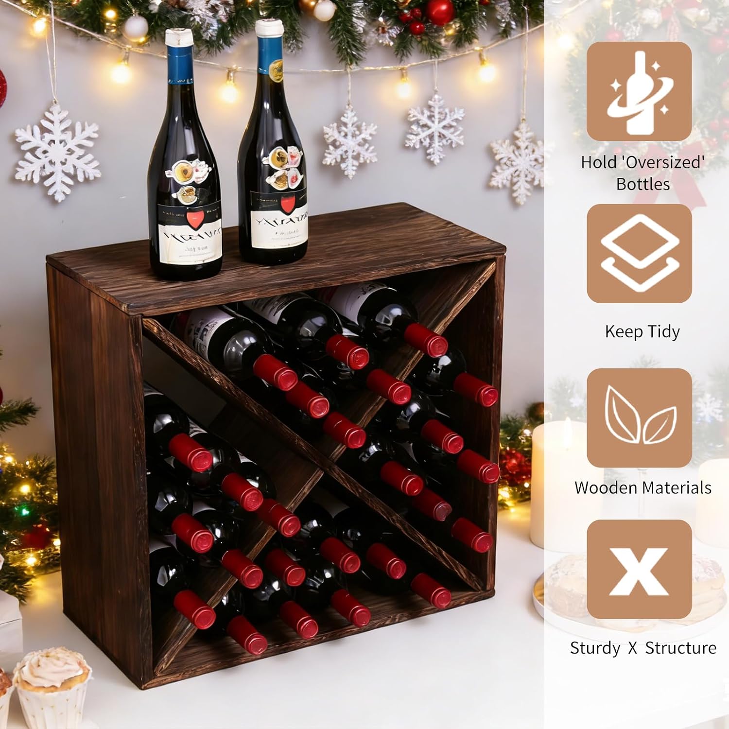 Wine Rack Countertop Wine Storage Wine Rack freestanding Floor 24 Bottle Wine Holder，for Home Kitchen countertops (24 Bottles)