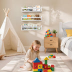 Floating Wall Nursery Book Shelves for Bedrooms Kids 16.5 Inch White Wooden Baby Book Shelf for Kids Rooms Set of 3 Nursery Shelves for Wall Mounted Toddler Bookshelf for Kids Wall