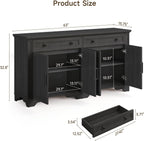 ONBRILL 63" Sideboard Buffet Cabinet, Kitchen Buffet Storage Cabinet, Large Credenza with Drawers & Doors, Wood Coffee Bar Console Wine Bar for Living Room Hallway Black