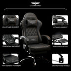 Ergonomic Gaming Chair with Retractable Footrest, High Back Video Game Chairs Computer Gaming Chairs with Headrest and Lumbar Support 400 lbs Linked Armrests Adult Chair (Black)