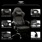 Ergonomic Gaming Chair with Retractable Footrest, High Back Video Game Chairs Computer Gaming Chairs with Headrest and Lumbar Support 400 lbs Linked Armrests Adult Chair (Black)