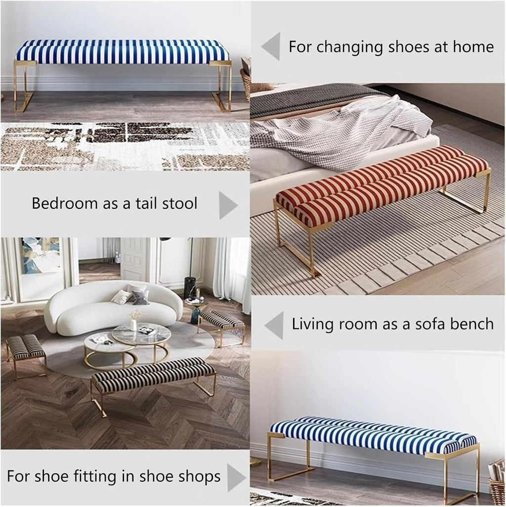 Modern Bedroom Living Room Bedside Stool, Modern Bench, Stainless Steel Entry Shoe,Creative Striped Entryway(Red,140 * 45 * 45cm)