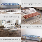 Modern Bedroom Living Room Bedside Stool, Modern Bench, Stainless Steel Entry Shoe,Creative Striped Entryway(Red,140 * 45 * 45cm)