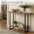 Narrow Console Table, 1.8" Thick Solid Wood Entryway Table for Small Spaces, Heavy Duty 2-Tier Sofa Table, Industrial Metal Frame Hallway, Accent Table for Entrance, Living Room