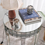 Round Mirror Accent Table with Crushed Diamond Edge Frame, 19.7" Mirrored End Table with Crystal Legs for Living Room Entryway, Small Space Side Table