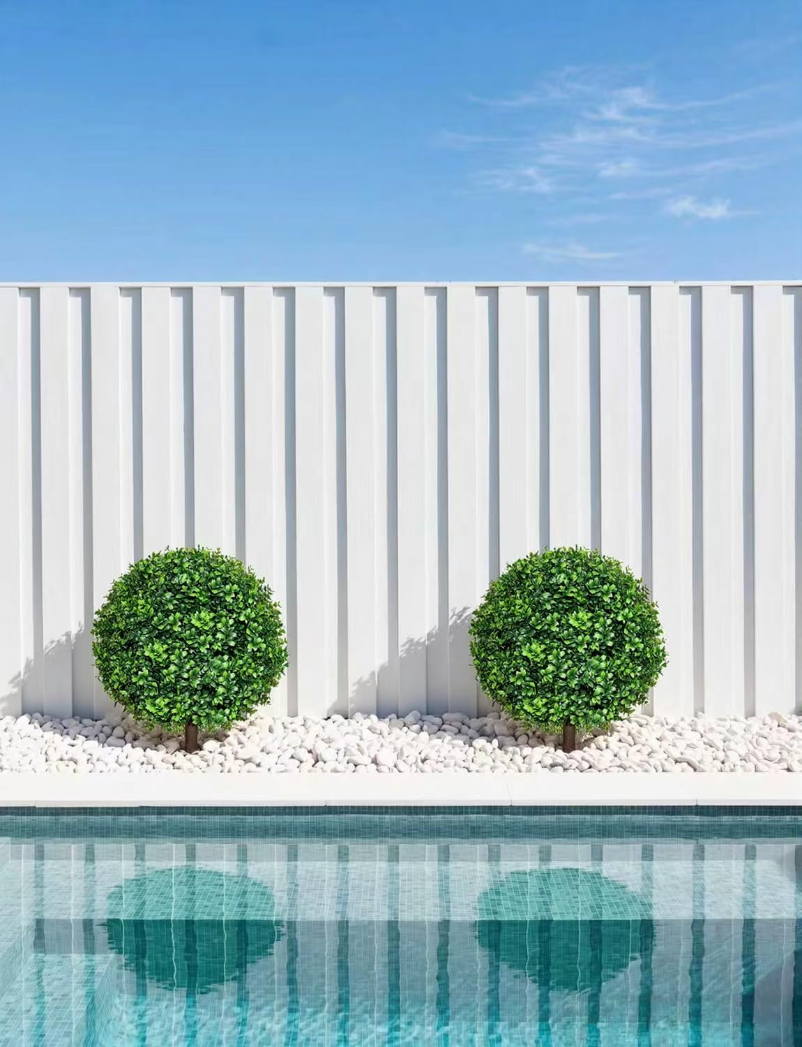 27.5" Artificial Boxwood Topiary Ball Trees for Outdoor with Round Spike, Set of 2 UV Resistant Fake Bushes Artificial Outdoor Shrubs for Front Porch Planters, Weatherproof Faux Greenery Plants Decor