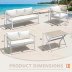 All-Aluminum Double Seater Sofa Waterproof Anti-Rust Outdoor Patio Loveseat for Garden Backyard White