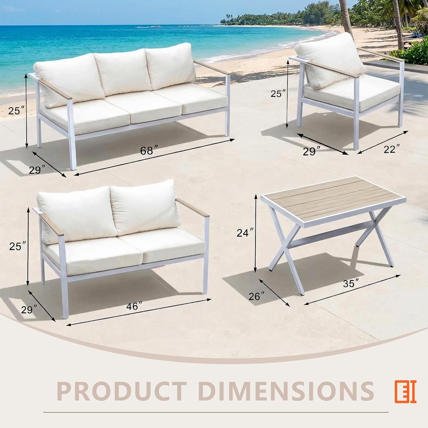 All-Aluminum Double Seater Sofa Waterproof Anti-Rust Outdoor Patio Loveseat for Garden Backyard White