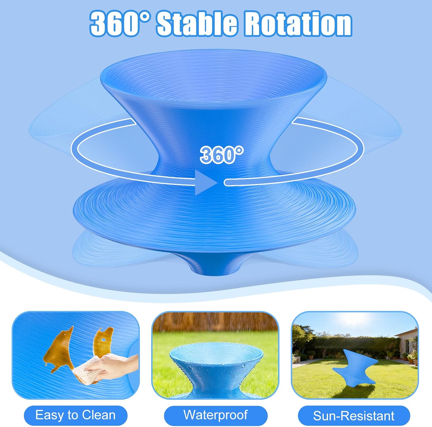360° Rotating Gyro Chair, 24" One-Piece PE Spun Chair with Non-Slip Textured Surface, Spinning Top Chairs for Home, Backyard, Recreation Room & Commercial (Blue, Small)