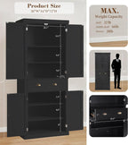 KIGOTY 72" Tall Kitchen Pantry Cabinet with Drawer and 4 Adjustable Shelves, Freestanding Pantry Storage Cabinets, Wood Cupboard Pantry Cabinet for Kitchen, Dining Room, Living Room, Black