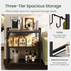 CHOEZON 3-Tier Rolling Bar Cart, Vintage Metal Kitchen Cart with Wheels, Mobile Storage Shelf, Rolling Microwave Stand with Mesh Shelves for Home Bar, Kitchen, Rustic Brown and Black TTC06BF