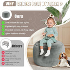 Round Stuffed Pouf Ottoman Foot Rest, Faux Fur Poufs with Memory Foam Filling, Ottomans for Living Room, Nursery, Dorm, Soft Foot Stool Ottoman for Couch, Perfect for Resting Your Feet (Grey, 20 Inch)